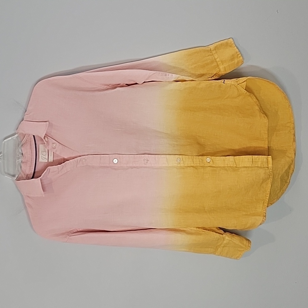 AY673 J Crew Relaxed-fit dip-dyed Baird McNutt Irish linen shirt pink orange